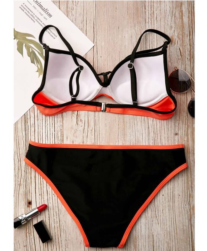 Contrast Binding Spaghetti Strap Bikini Set